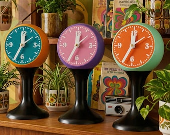 The Tempozero Space Age Tulip 1970s Styled Retro Pedestal Clock Unique Home Decor and Office Desk MCM Gift Midmod and Vintage Inspired.