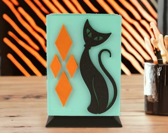 Atomic Cat Mid Century Modern Makeup Brush Holder | Paint Brush Desk Organizer Pen Pencil Holder Home Office 50s Décor 60s Art Deco MCM