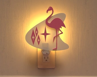 Cosmic Flamingo  Mid Century Modern Night Light Retro Home Decor For Office Kitchen Bedroom Space Age MCM Lighting Vintage Style Atomic Era