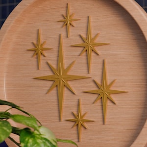Mini Mid Century Modern Starbursts Set of 6 Retro Wall Decor MCM Midmod Home Kitchen Office Decor Vintage Look Gifts