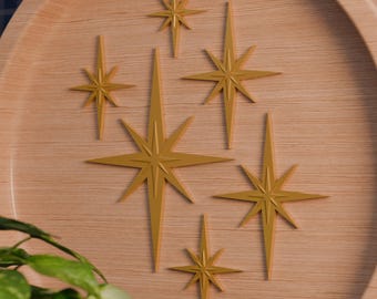 Mini Mid Century Modern Starbursts Set of 6 Retro Wall Decor MCM Midmod Home Kitchen Office Decor Vintage Look Gifts