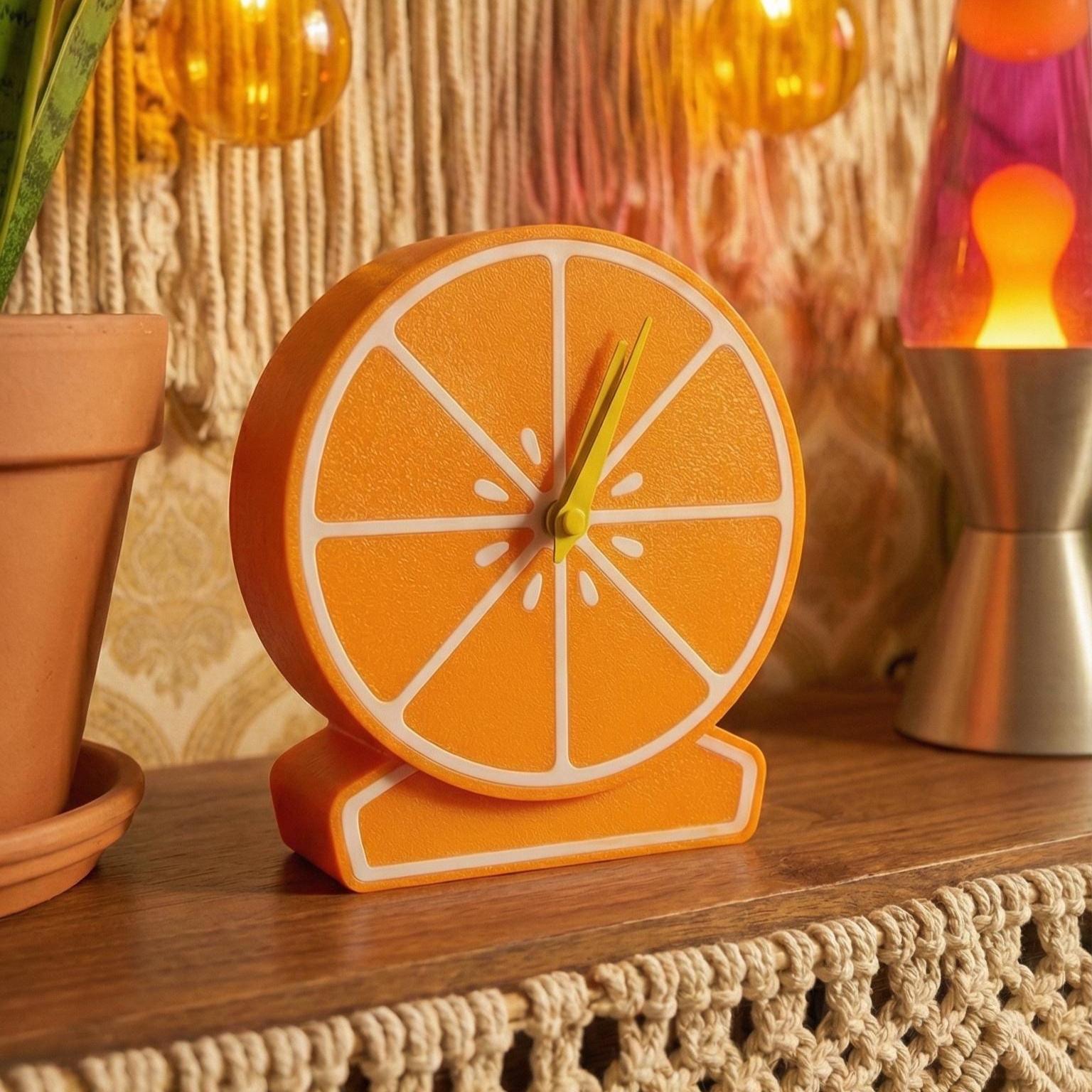 1980's 時計 ポストモダン mid-century Citrus Delight Retro Clock Orange Slice Decor 70s Style Silent