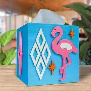Atomic Flamingo Diamond Starbursts Style Tissue Box Cover MCM Midcentury Modern Home Décor Office Retro