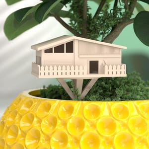 Mini Mid Century Modern Plant Stake Crestwood Tree House for Indoor & Outdoor Planters Retro MCM House Plant Decor Gift
