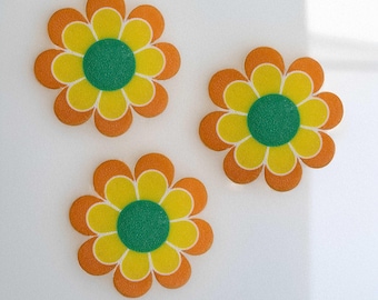 Retro Flower Magnets Set of 3 Flower Power Groovy 70s Fridge Decor Kitchen Home Mid Century Hippie Psychedelic MCM MidMod Refridgerator