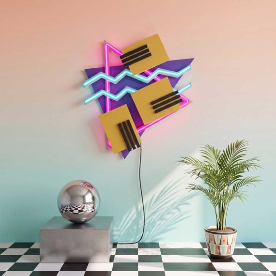 LED Neon Wall Art, The TripTik Neon Retro 80s 90s Vaporwave Sign, Memphis Geometric Light Up Decor, Handmade