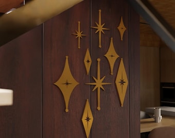 Atomic Starburst Diamond Wall Decor: Mid Century Modern MCM 9-Piece Set