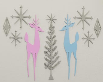 Mid-Century Modern Deer & Tree Wall Decor Set 9-Piece Retro Holiday Collection 1950s 60s Inspired Christmas
