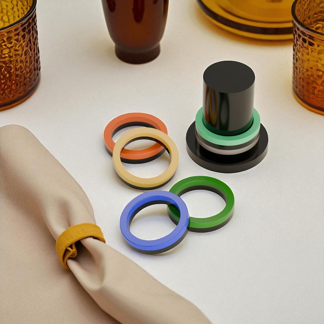 Retro 70s Napkin Ring Set With Holder: Colorful Mid Century Modern ...