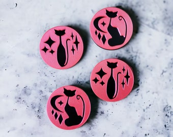 Mid Century Modern Atomic Cat MCM Coasters| Set of 4 Vintage Style Décor | Drinks Wine Beer | Retro Home Décor 1960s 50s