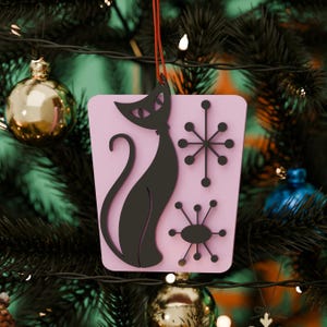 Retro Atomic Cat Christmas Tree Ornament Mid Century Modern Vintage Style Hanging Tree Decoration MCM MidMod 1960s 50s Decor