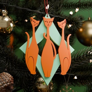 Retro Atomic Space Cats Christmas Tree Ornament Mid Century Modern Vintage Style Hanging Tree Decoration MCM MidMod 1960s 50s Decor