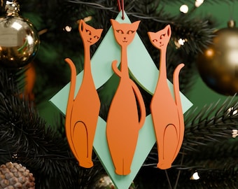 Retro Atomic Space Cats Christmas Tree Ornament Mid Century Modern Vintage Style Hanging Tree Decoration MCM MidMod 1960s 50s Decor