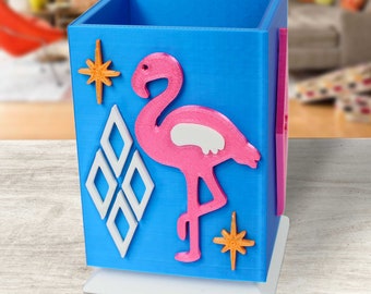 Atomic Pink Flamingo MidCentury Modern Makeup Brush Holder | Paint Desk Organizer Pen Pencil Holder Home Office 50s Décor 60s Art Deco MCM
