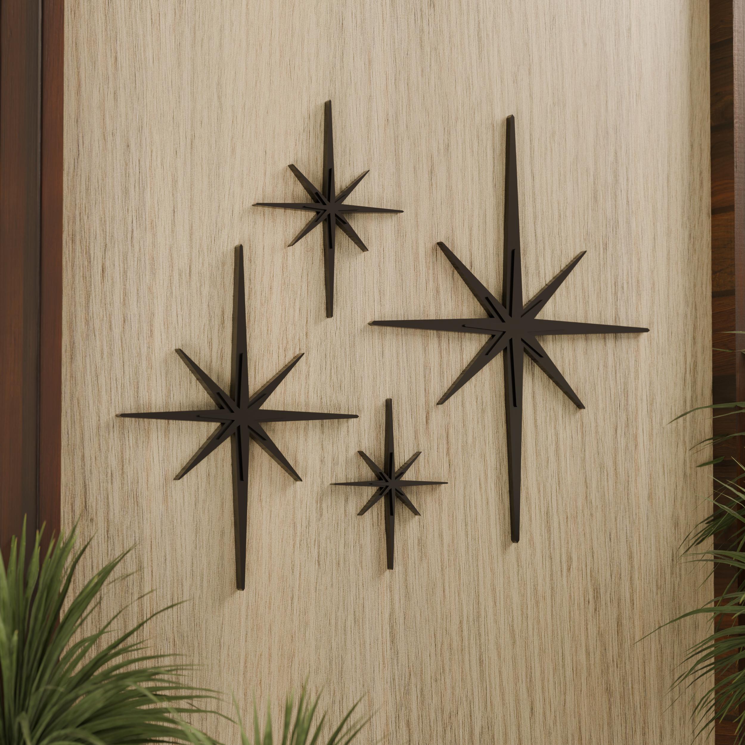 Mcm Star Pattern Mid Century Modern Elongated Starbursts Set of 4 Indoor/outdoor Atomic ...
