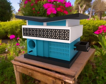 Retro Mid Century Modern Birdhouse Building Park Place | Bird House | 3d Printed| 1960s Architecture Bird House Made In USA Modern