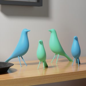 Mid Century Modern Eames Style Bird Decor Family Retro Vintage Figures 1960s 50s MCM Midmod Set of 4 Office Decoration Home Living room Gift