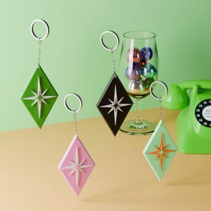 Retro Mid Century Modern Diamond Starburst Keychain Nostalgic Keyring Style Aesthetic Hotel Key Vintage Style Midmod MCM Space Age