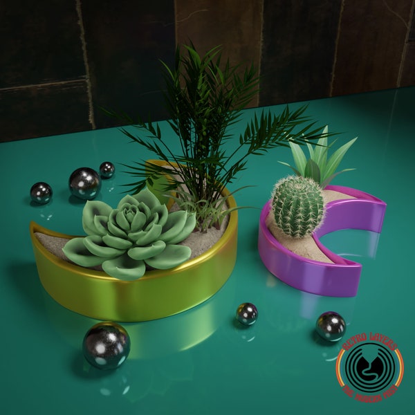 Space Age Half Moon Crescent Planter | 3d Printed Planter | Cactus Succulent Mid Century Modern Décor | Indoor Plants | Retro Home Décor 60s