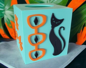 Atomic Cat Tissue Box Cover Starburst Diamonds Style MCM Midcentury Modern Home Décor Office Decoration MCM