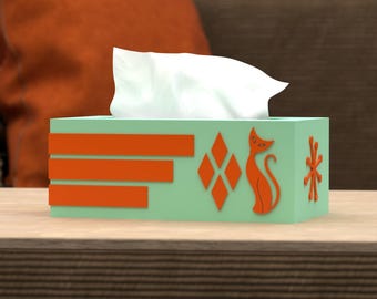 Atomic Cat Rectangle Tissue Box Cover Starburst Diamonds Style MCM Midcentury Modern Home Décor Office Decoration MCM