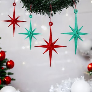 Starburst Ornaments Set Mid Century Modern Art Deco Vintage Style 4 Pack Christmas Tree Holiday Décor 1960s Retro 1950s Gifts MCM Set of 4