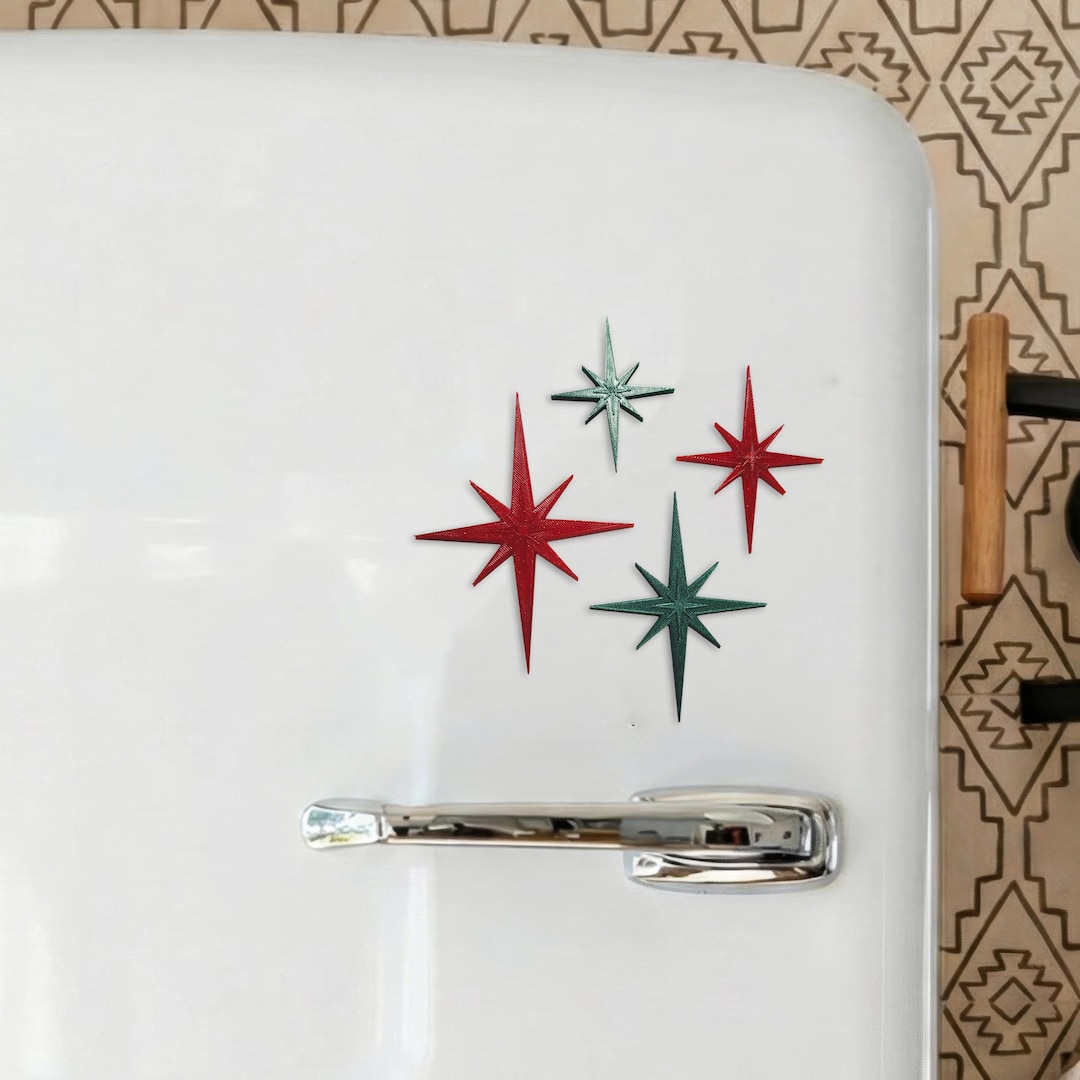 Retro Holiday Christmas Fridge Magnets Mid Century Starburst Atomic Art ...