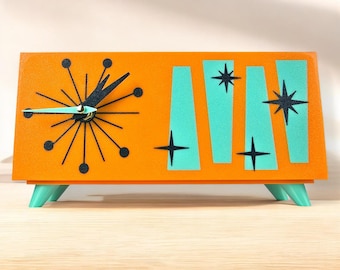 Cosmic Starburst Desk Clock – Retro Mid-Century Modern Atomic Space-Age Clock USA Made MCM Vintage-Inspired Starburst Design MidMod Decor