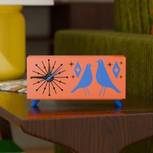 Retro Atomic Bird Mid-Century Modern Atomic Space-Age Clock USA Made MCM Vintage-Inspired Starburst Diamond Design MidMod Decor Gift