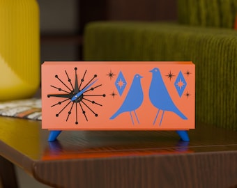 Retro Atomic Bird Mid-Century Modern Atomic Space-Age Clock USA Made MCM Vintage-Inspired Starburst Diamond Design MidMod Decor Gift