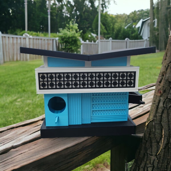 Retro Mid Century Modern Birdhouse Building Park Place | Bird House | 3d Printed| 1960s Architecture Bird House Made In USA Modern