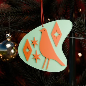 Retro Atomic Bird Christmas Tree Ornament Mid Century Modern Vintage Style Hanging Tree Decoration MCM MidMod 1960s 50s Decor