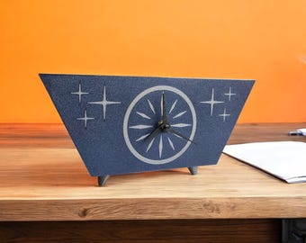 Starburst Radiant Desk Clock Mid Century Modern Space Age Retro Atomic Clock, Silent Quartz, Made in USA, MidMod MCM Home Decor Office