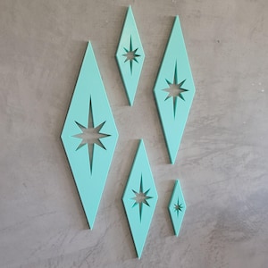 Mid-Century Modern Diamond Starbursts Wall Art – 1960s Retro Decor in Gold, Silver, Black, Mint | Vintage-Style MCM Home & Office Décor 60s