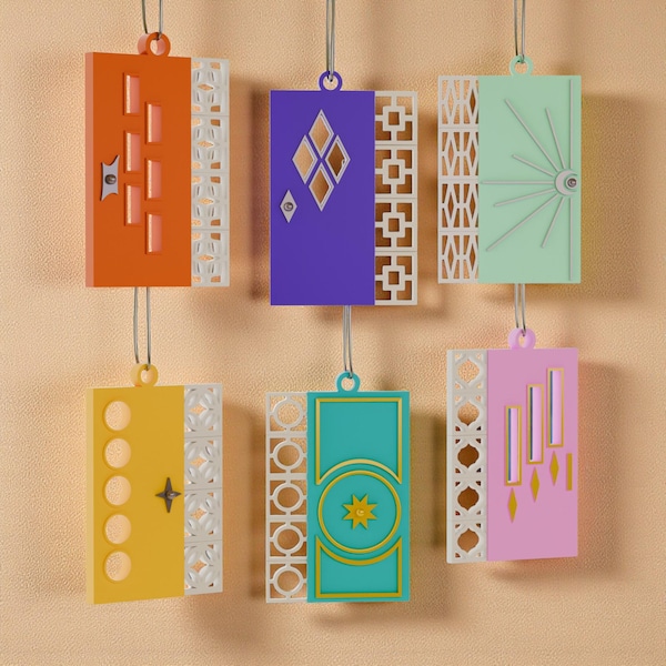 Mid Century Modern Retro Vintage Style Door Holiday Ornament Nostalgic 1960s 50s Christmas Hanging Decor
