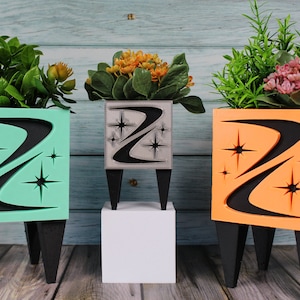 Space Age Retro Box Planter Cactus Succulent Mid Century Modern Décor | Indoor Plants | Retro Home Décor 1960s Art Deco Office MCM Atomic