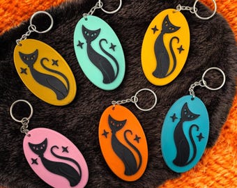 Retro Atomic Cat Keychain Mid Century Modern Style Vintage Aesthetic MCM MidMod Gift Key Ring Holder