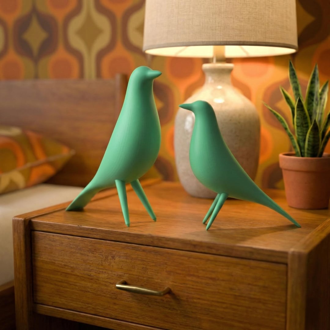 Mid Century Modern Minimalist Style Bird Pair Decor Family Retro