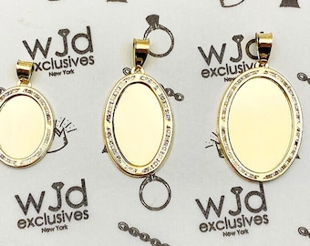 10K Real Gold CZ Memory Picture Medallion Pendant 1.2&quot;-1.6&quot;