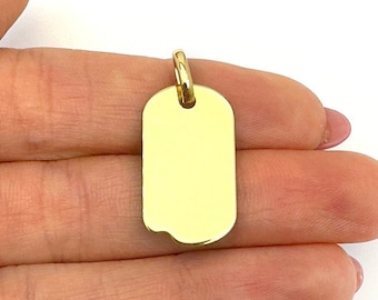 Engravable 14K Yellow Gold Dog Tag Pendant Notched Design 1.1&quot;
