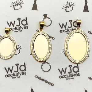 10K Real Gold CZ Memory Picture Medallion Pendant 1.2"-1.6"