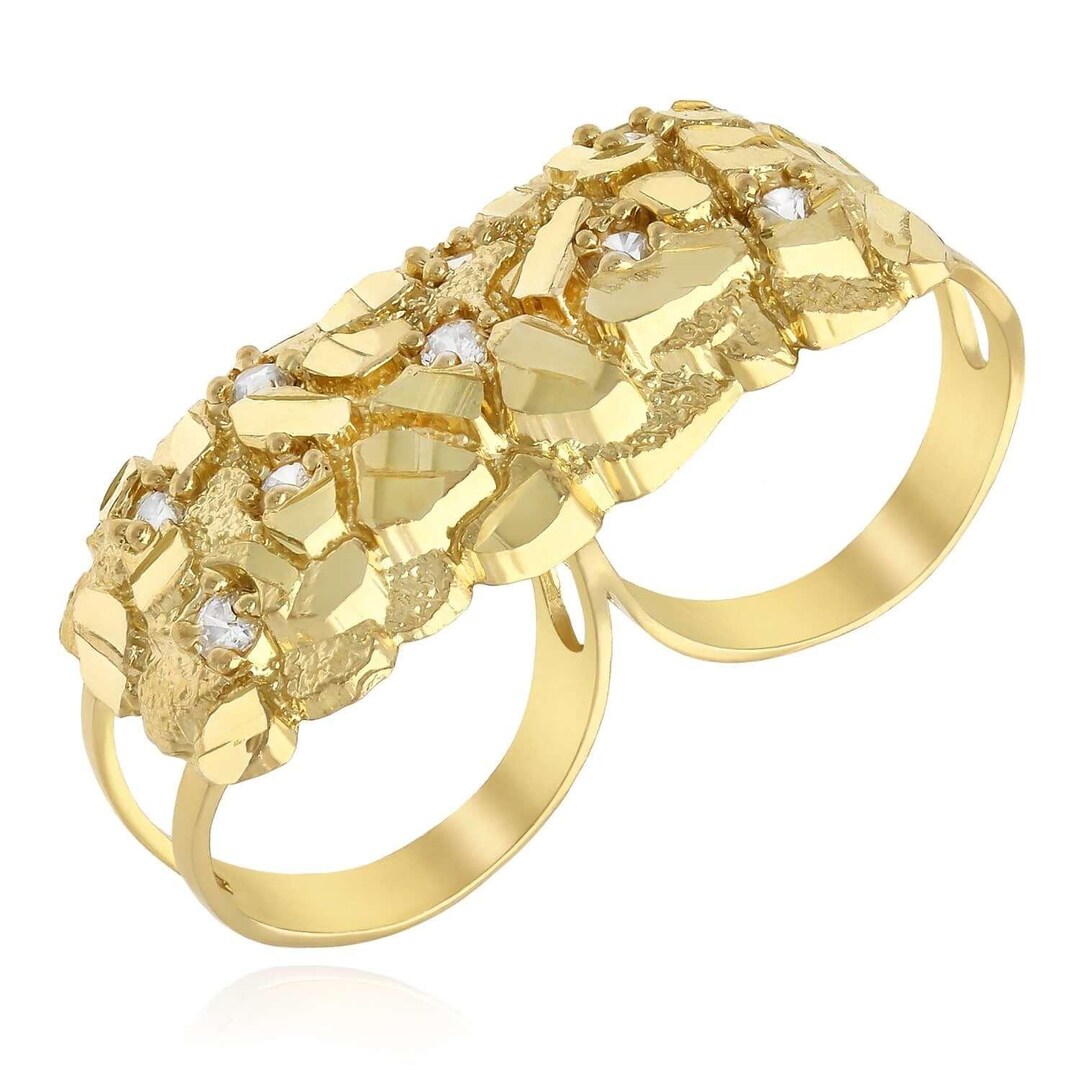 10K Real Gold CZ Nugget Two-finger Ring - Etsy