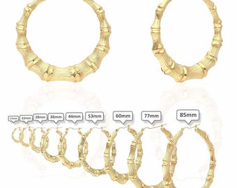 10K Yellow Gold Bamboo Hoop Earrings 17-85mm