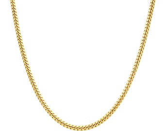 Tono de oro amarillo sólido de 14 quilates sobre plata 925 Collar de cadena cubana de Miami de 2,5 mm 16" 18" 20" 22" 24" 26" 28" 30"