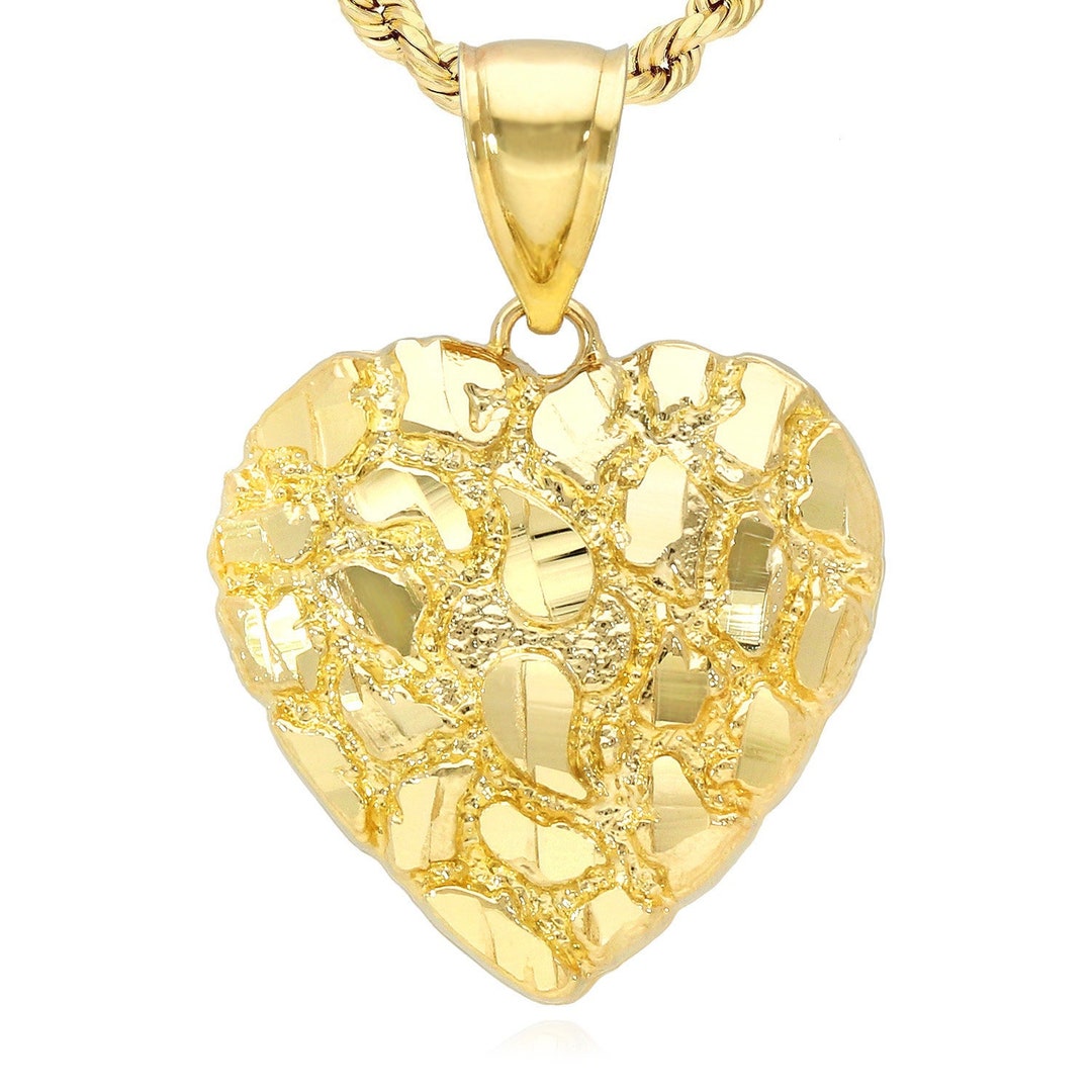 10k Yellow Gold Nugget Heart Pendant 0.7 1 - Etsy