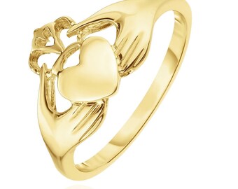 14K Yellow Gold Friendship Heart Irish Claddagh Ring