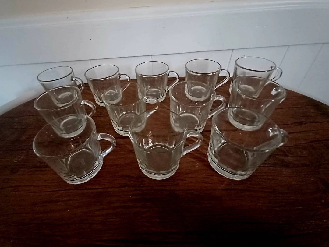 Vintage 1960s Impact Clear Glass Tea Cup Set of 12 Made in Spain Lot