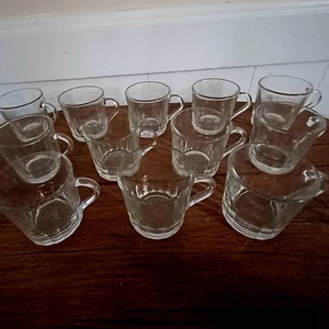 Vintage 1960s Impact Clear Glass Tea Cup Set of 12 Made in Spain Lot Coffee Cups w Handle Spanish Retro Mcm Mid Century Modern FREE SHIPPING