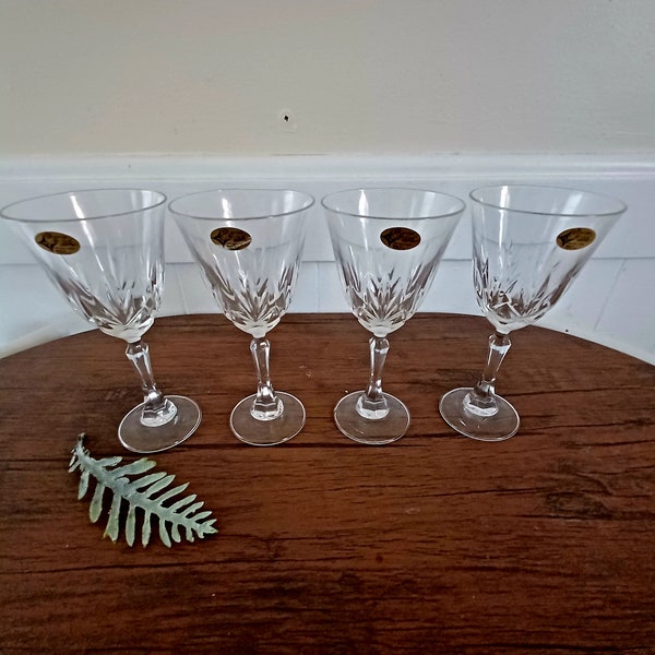 Vintage 1980s Lead Crystal Wine Glasses Goblets European Countess Collection Lot of 4 7 oz Goblets 24% Crystal Mid Century NIB FREE SHIPPING