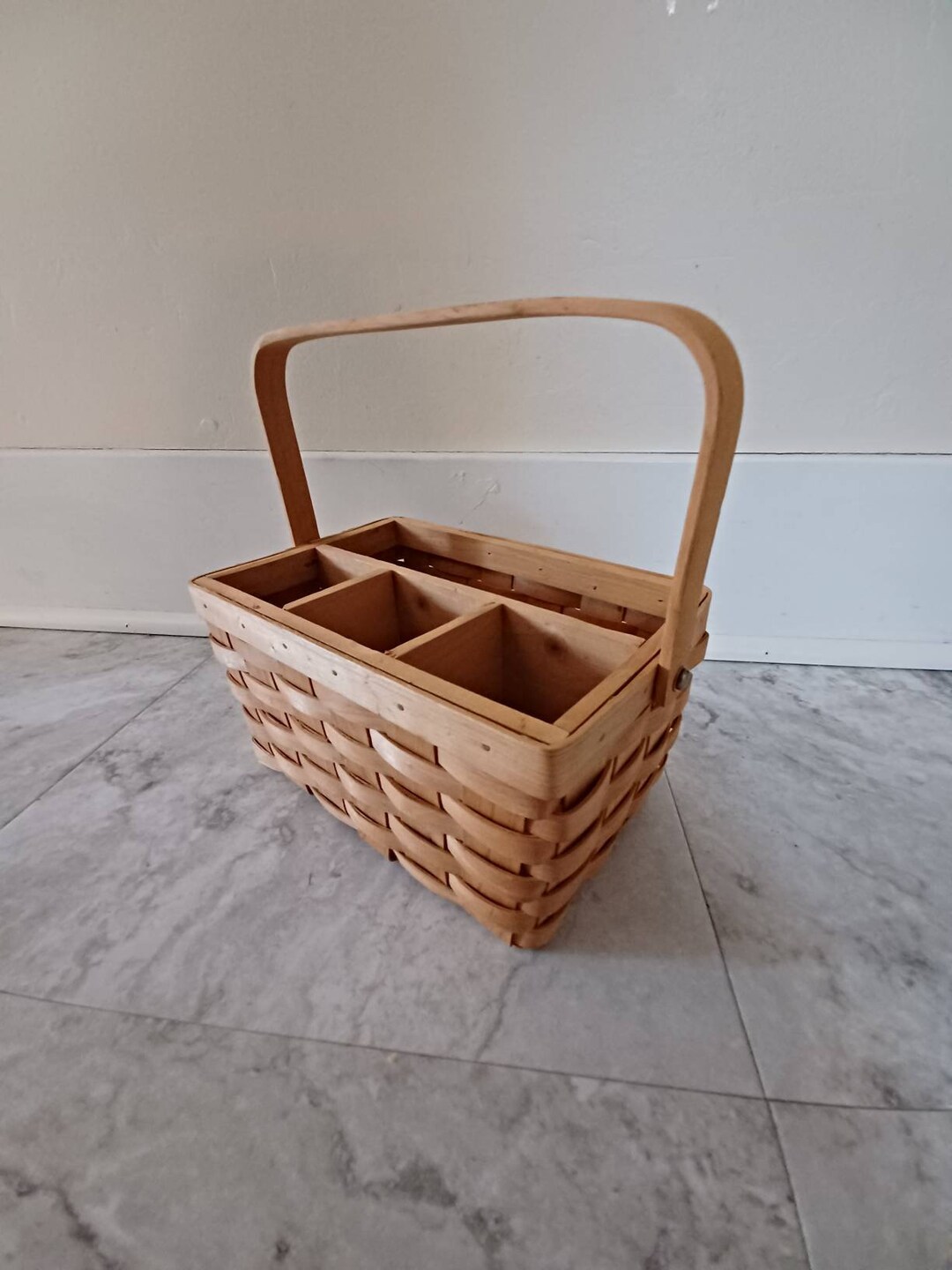 Vintage 10 Wicker Wood Flatware Caddy Rattan Utensil and Etsy